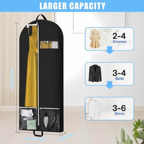 2 Pack Garment Bags for Hanging Clothes, 54x23x4 Inch Foldable Suit Cover with Clear Zipper Pockets & Handles, Heavy Duty Storage Carriers for Travel
