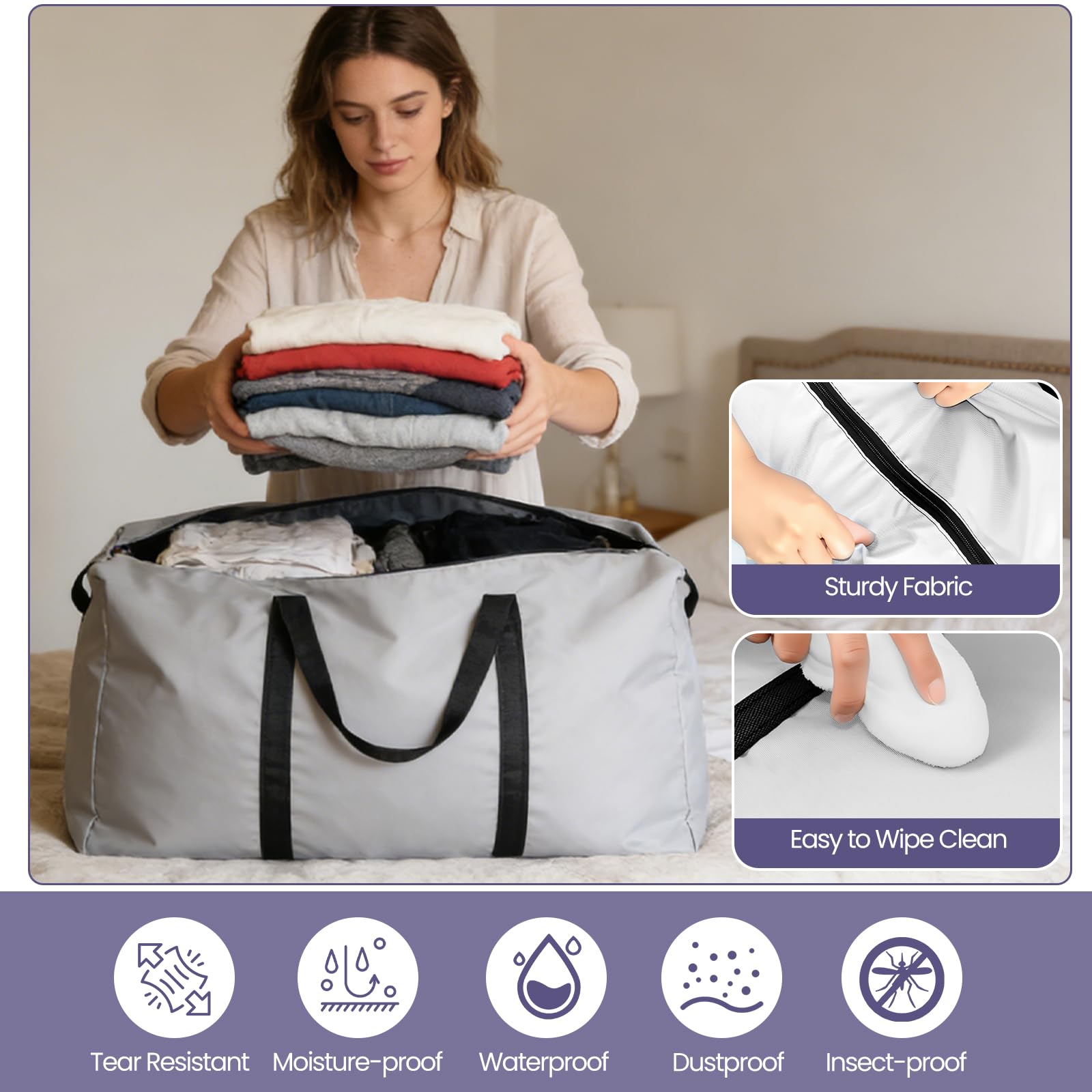 100L Large Moving Bags 6 Pack, Foldable Storage Bags for Loft, Bedding, Clothes & Toys, Heavy Duty Packing Bags with Handles