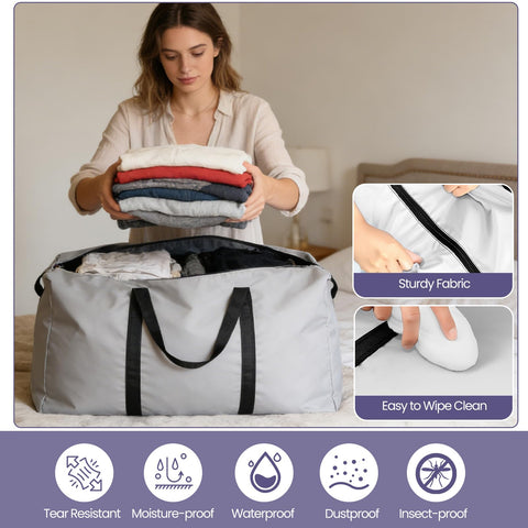 100L Large Moving Bags 6 Pack, Foldable Storage Bags for Loft, Bedding, Clothes & Toys, Heavy Duty Packing Bags with Handles