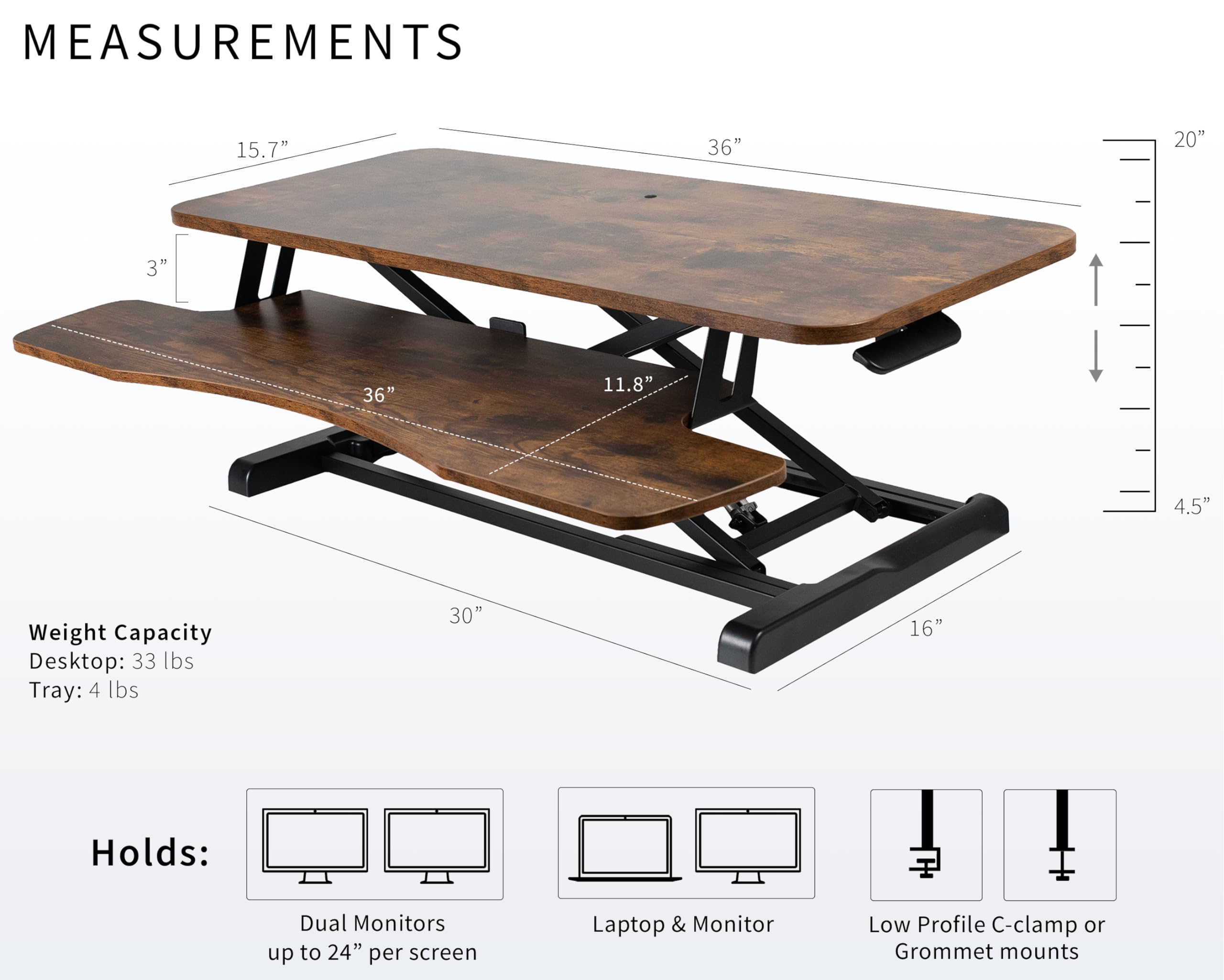VIVO 91 cm Desk Converter, K Series, Height Adjustable Sit to Stand Riser, Dual Monitor and Laptop Workstation with Wide Keyboard Tray