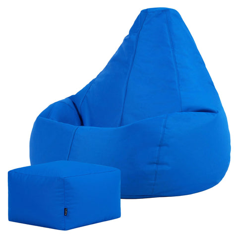 Bean Bag Bazaar Outdoor Bean Bag & Footstool with Filling Included, Blue
