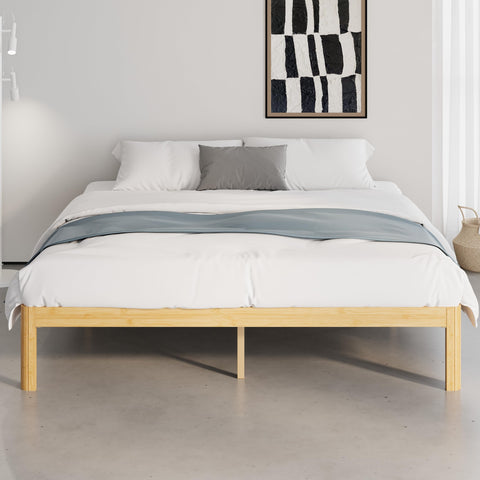 QFtime Bamboo Wood King Size Bed Frame with Metal Slats Support, Platform King Bed Frame, Easy to Install, Noise Free, Sturdy, 30.5 cm High