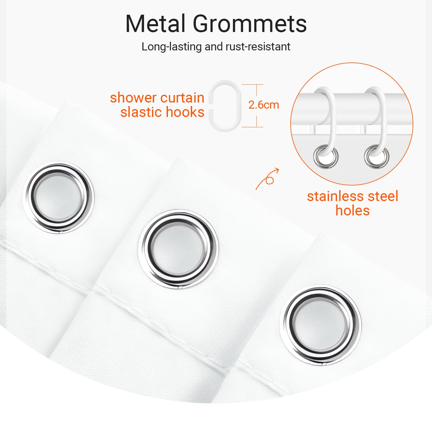 Lerores Shower Curtain, 180 x 180 cm, Pure White, Weighted Hem, Anti-Mould Textile, Water-Repellent