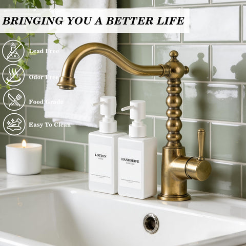 Set of 5 Reusable Shampoo Dispenser Bottles for Filling, 3 x 300 ml + 2 x 500 ml White Refill Bottles with Pump Dispenser