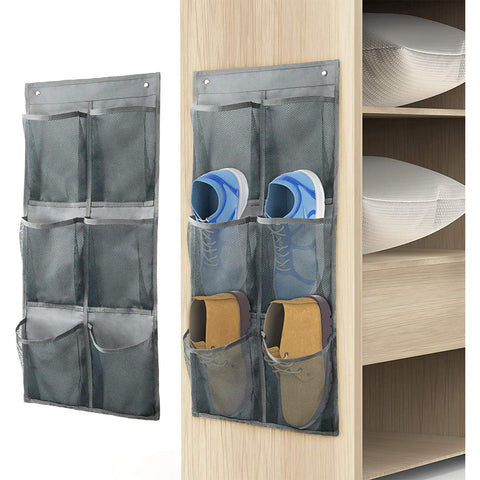 QUMENEY Storage Organizer with Hook Hang Foldable Hanging Storage Organizer Large Fabric Deep Pockets Shoe Rack for Closet and Narrow Door Organizer