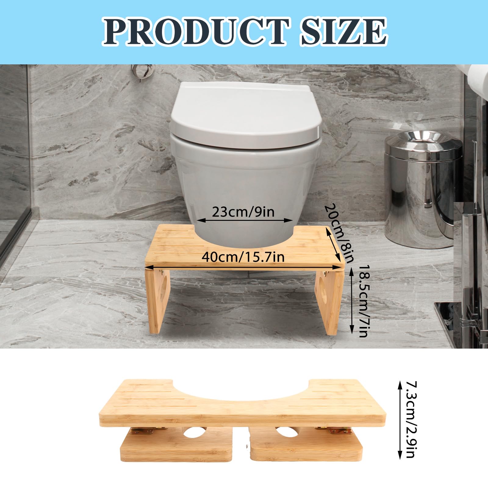 LOPYXBR Bamboo Toilet Stool Squat Adult, 15.7 x 7.9 x 7.3 inch/ 40 x 20x 18.5 cm Poop Stool for Adults, Foldable Bamboo Toilet Step