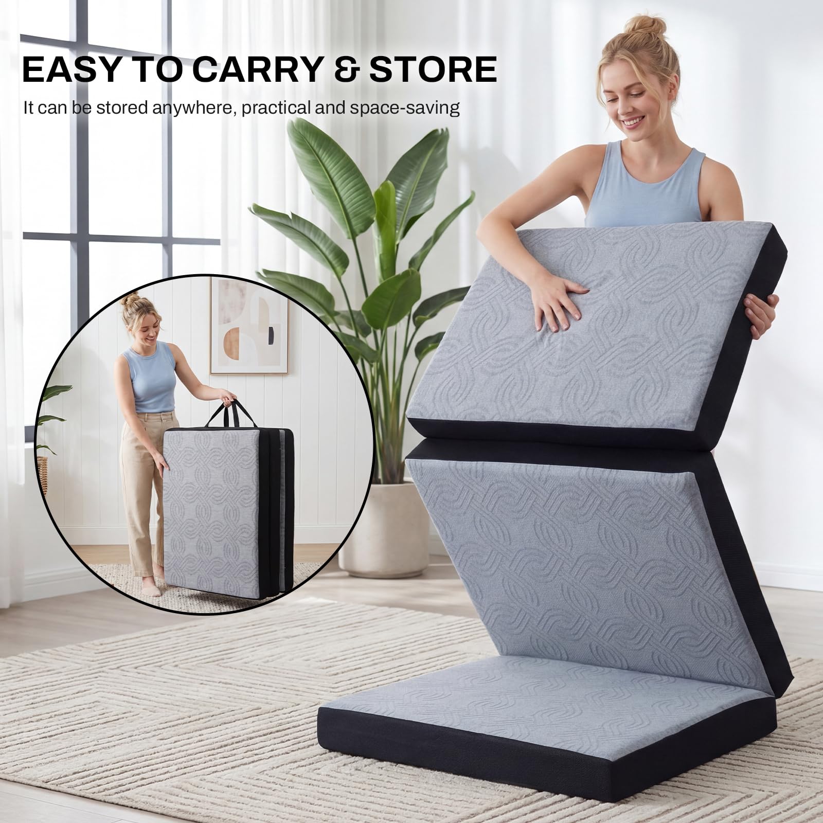 Folding Mattress Double, Memory Foam Foldable Mattress, 90x190x10cm, Grey