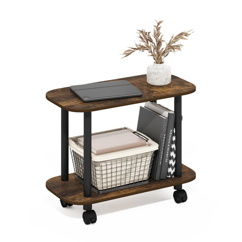 Furinno TURN-N-TUBE Side Table, 2-Tier Oval Sofa End Table with Wheels, Round Corner Night Stand, Bedside Table with Open Shelf, Toolless Assembly