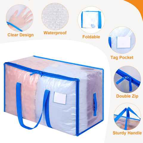 Dntorx 4 Pack 105L Moving Bags Clothes Storage Bags Drom Packing Box, Blue