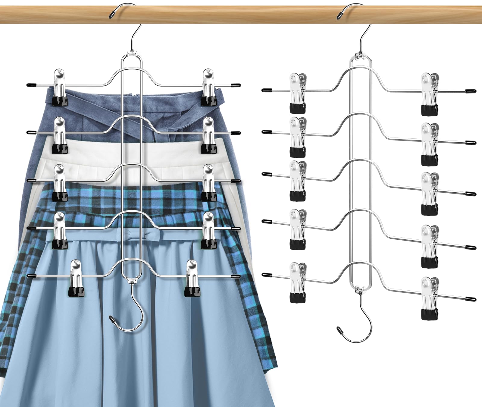 Skirt Hangers with Clips for Woman, 5 Tier Pants Skirt Hangers, 2 Pack