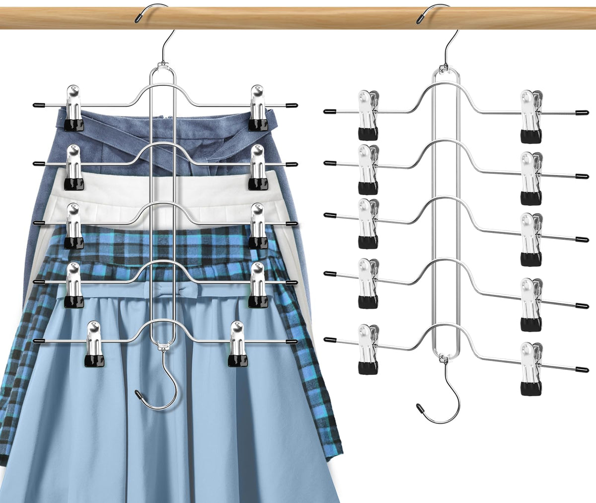 Skirt Hangers with Clips for Woman, 5 Tier Pants Skirt Hangers, 2 Pack