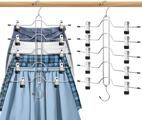 Skirt Hangers with Clips for Woman, 5 Tier Pants Skirt Hangers, 2 Pack