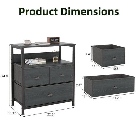 CAIYUN Bedside Table Cabinet with 3 Drawers for Bedroom, Nightstand Sofa Sid with Storage for Living Room, End Table with Metal Frame and Open Shelf
