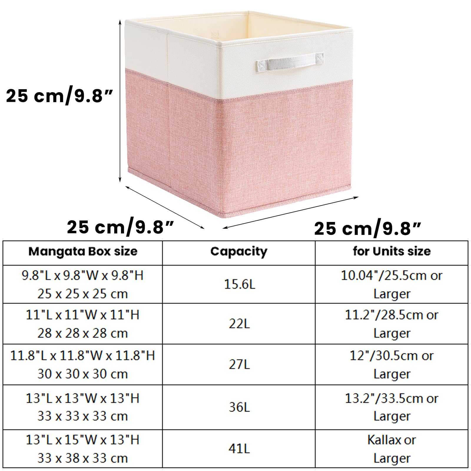 Mangata Cube Storage Boxes 25x25x25 cm, Fabric Storage Cube Baskets for Clothes Bins, Baskets, Chests,Toys (Pink/Cream White, 4Pcs)