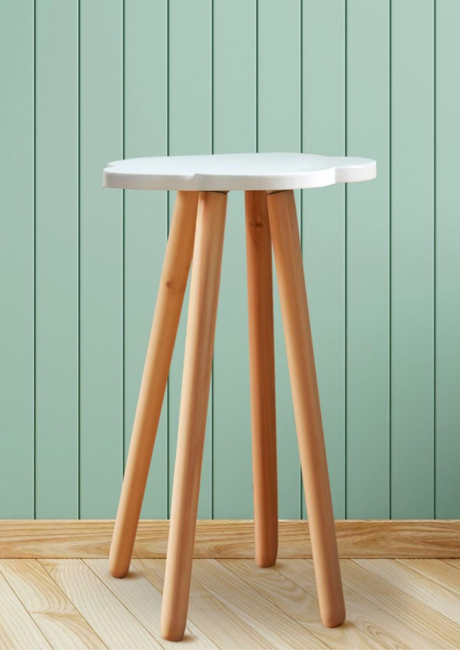 Modern White Side Table - 62cm Tall Plant Stand, Wooden Indoor Cloud Table