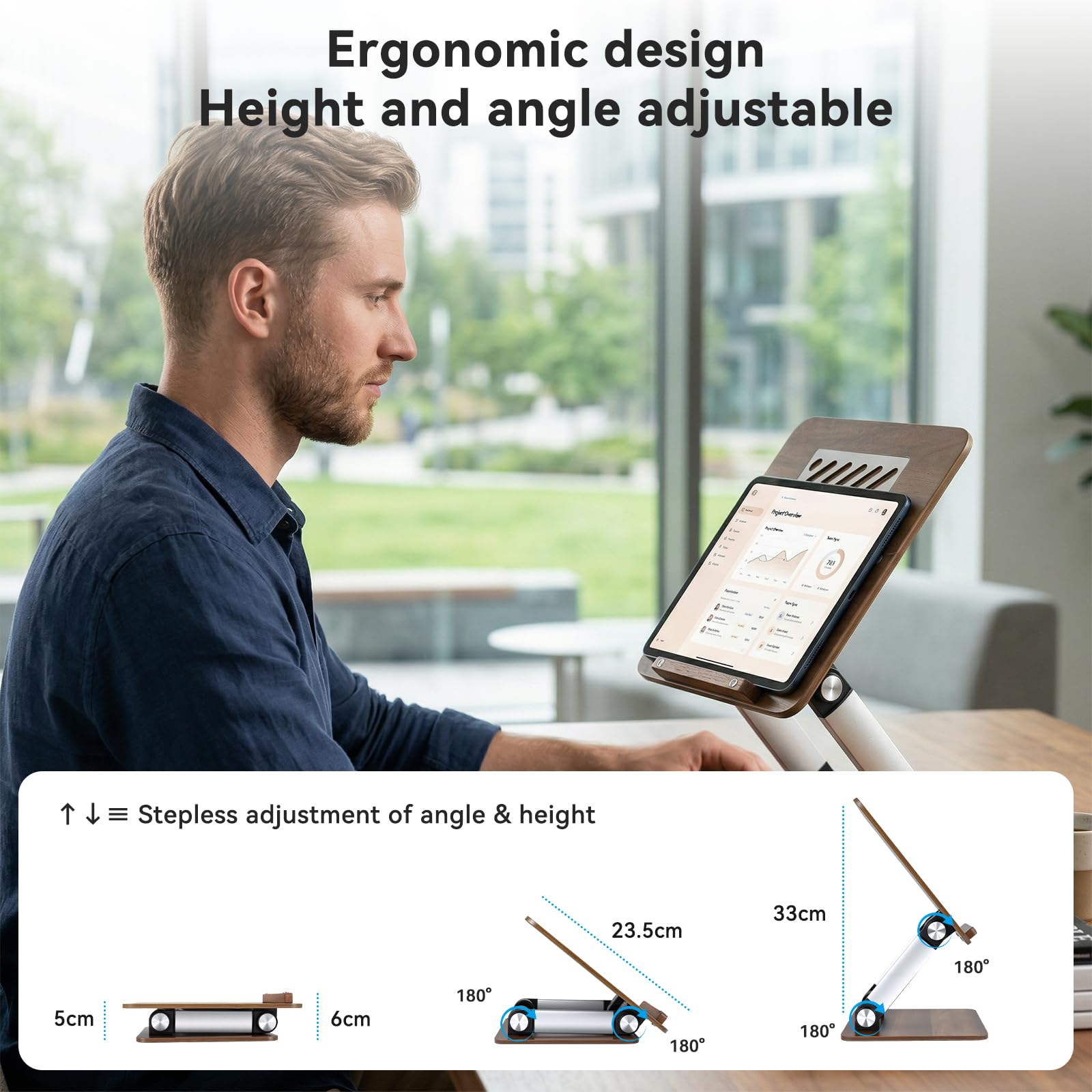 aceyoon Adjustable Laptop Stand for Desk Wooden, Foldable Laptop Riser Holder with Heat-Vent