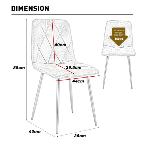 Artist Hand Set of 6 Dining Chairs for Dining Room Living Room, Velvet Fabric Kitchen Chairs Set with Upholstered Seat Backrest Solid Metal Legs