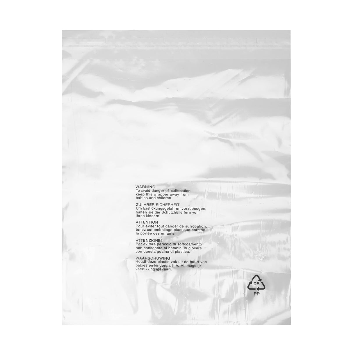 Realm Clear Transparent Plastic Self Seal Garment Clothing Retail Bags With Safety Warning Various Sizes Various Pack Sizes (8" x 10" Pack of 100)