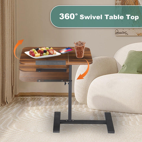 Kiss Me C Shaped Side Table Height Adjustable 360° Swivel TV Tray Walnut