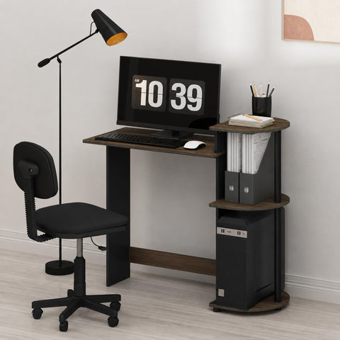 Furinno COMPACT 73.7 cm Rustic Brown Computer Desk, Gaming Desk with Shelves, Office Desk with Book Shelf, for Home Office, Study Room, Dorm, Bedroom