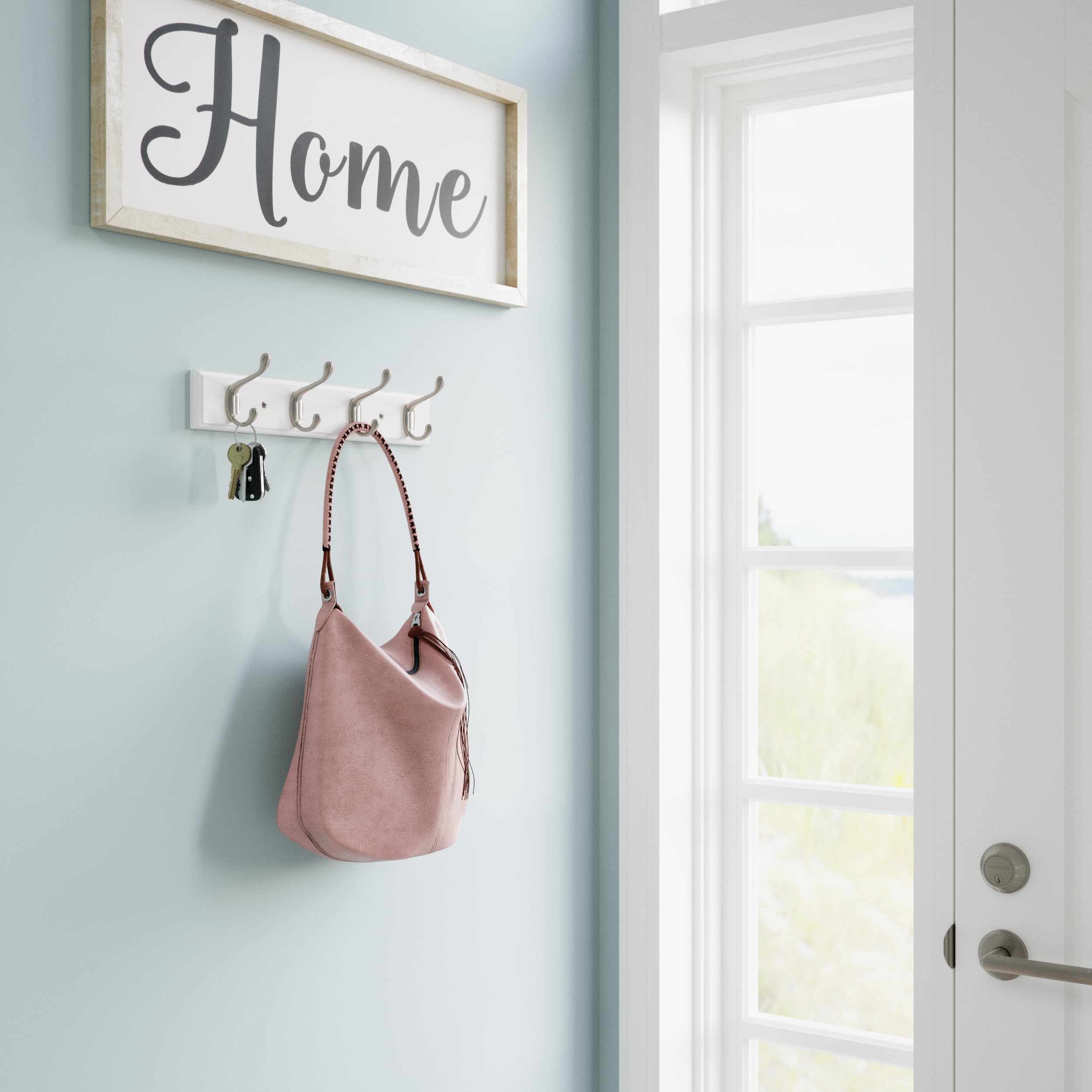 Franklin Brass Casual Curve Wall Mounted Pure White 16 in. Coat Rack, 4 Nickel Hooks, B46717K-PMN-C
