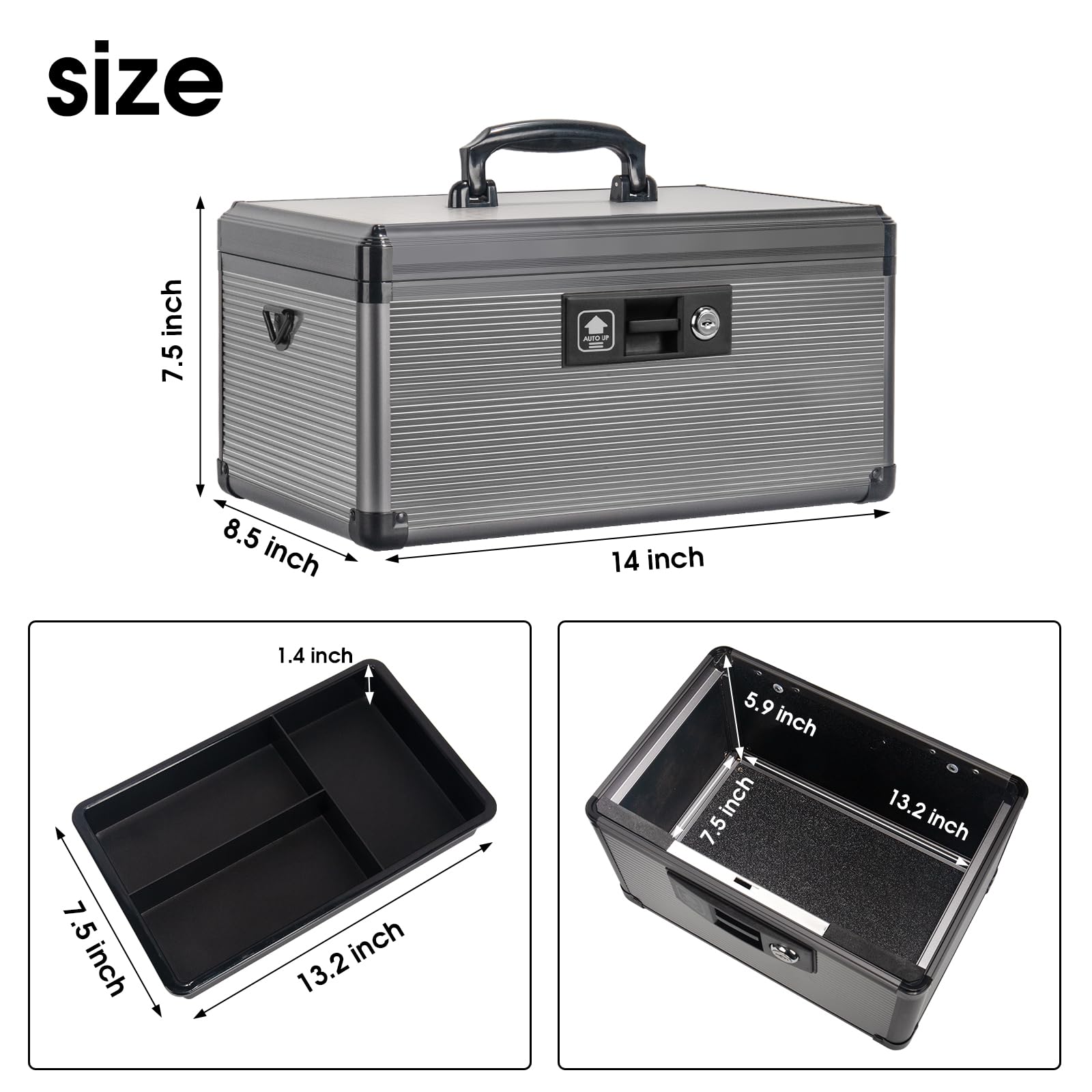 ZORVIDSON Medicine Lock Box with Key,Portable Medication Lock Box with Handle, Medicine Storage Box with Removable Tray for Home, 35.5 * 21.5 * 19 cm