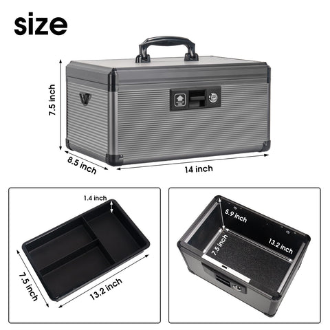 ZORVIDSON Medicine Lock Box with Key,Portable Medication Lock Box with Handle, Medicine Storage Box with Removable Tray for Home, 35.5 * 21.5 * 19 cm