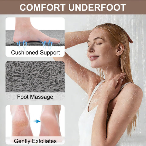 Shower Mat Non Slip Anti Mould: Bath Mats for Inside Bath- 60 x 40 cm Anti Slip Shower Mats for Inside Shower- Loofah Shower Mat Grey Long Washable