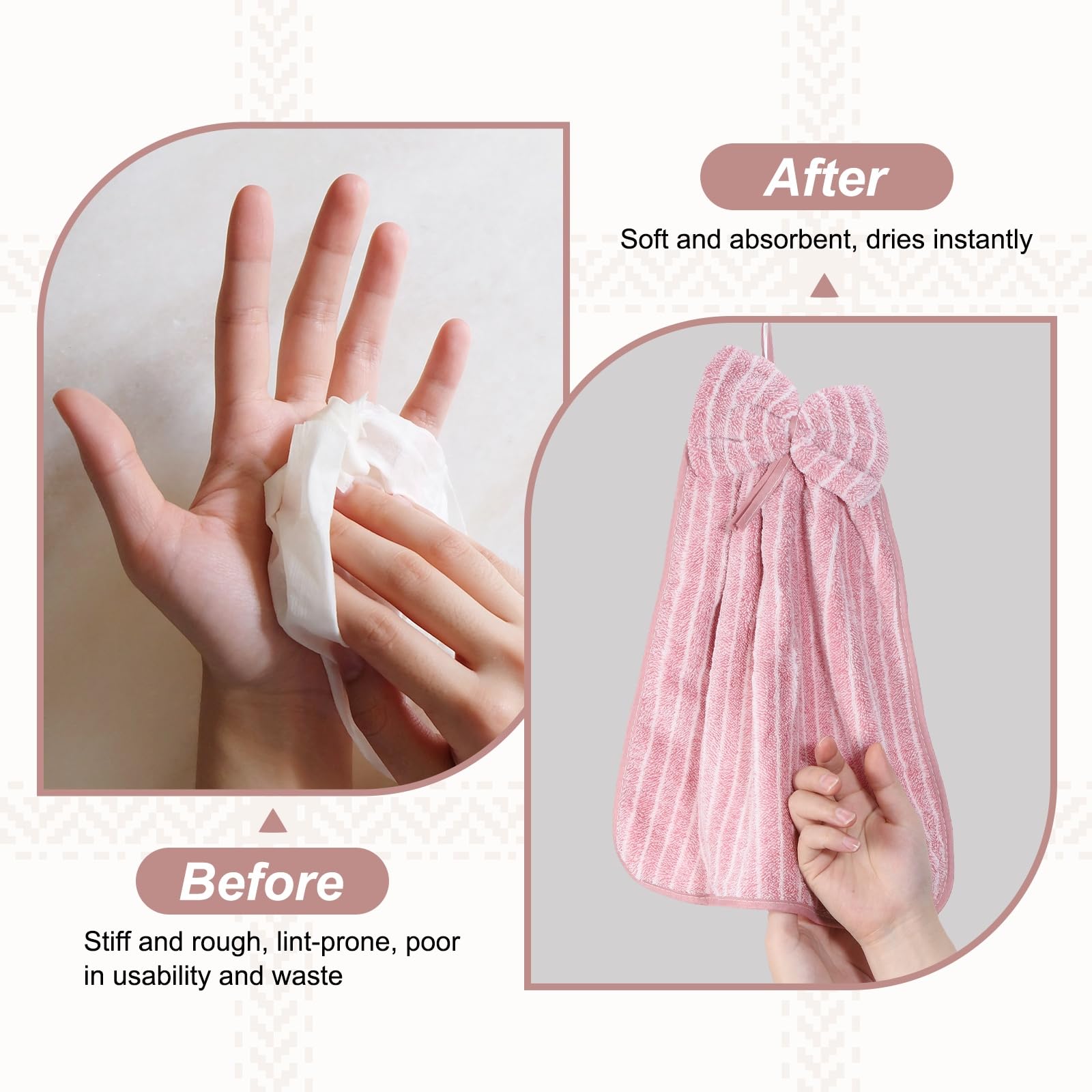 sourcing map 4Pcs Bow Hand Towels with Hanging Loop, 14.2" x 11.8" Soft Coral Fleece Microfiber Bowknot Hanging Hand Dry Towels Quick Dry and