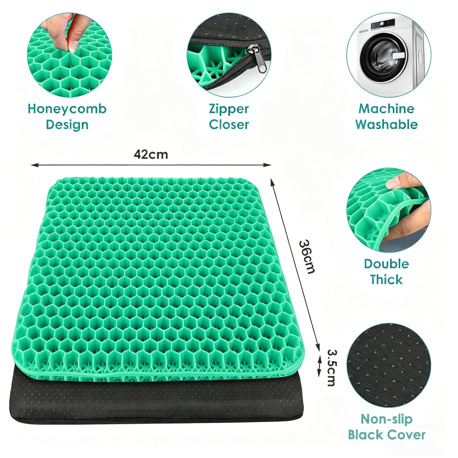 Gel Seat Cushion - Soft Sitter Honeycomb Cushions Double Thick Gel Cushion with Cloth Cover, Cooling & Ergonomic Support Pressure Cushion