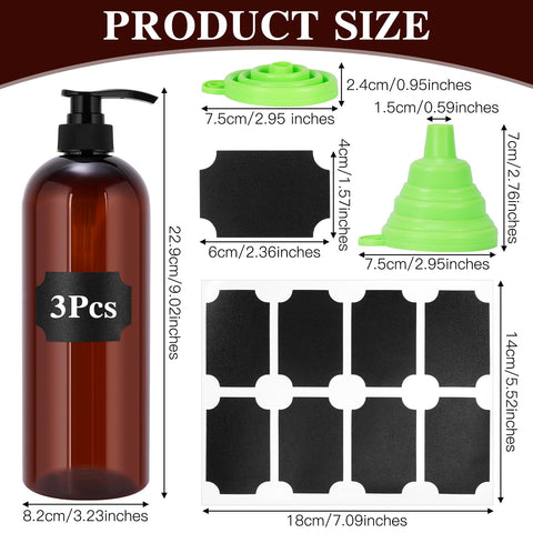 3 Pack Pump Bottle Dispenser, 1000ml/33.82oz Dispenser Bottle with Pump, Refillable PET Empty Shampoo and Conditioner Dispensers with Funnel and