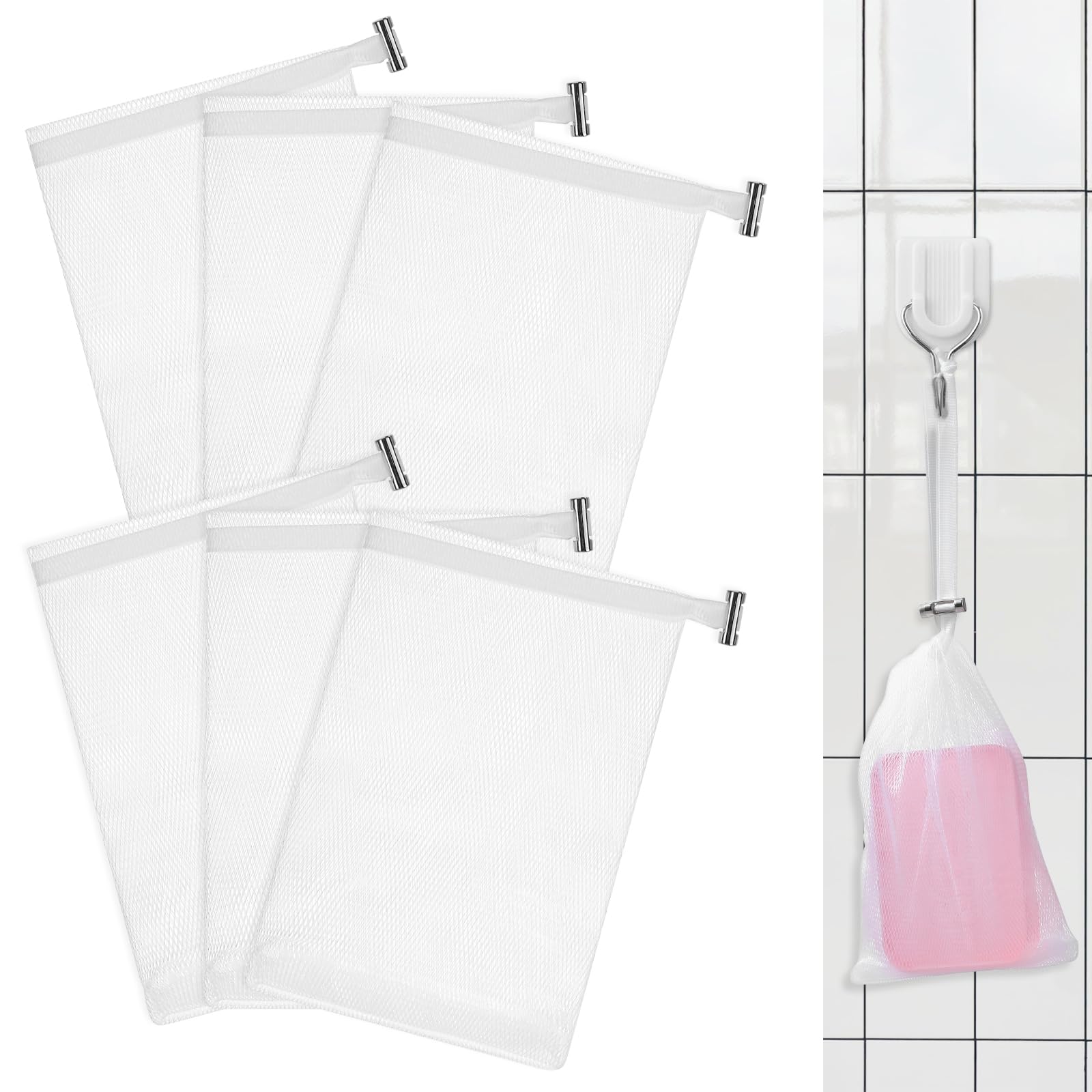 6 PCS Mesh Soap Saver Pouch Double-Layer Soap Saver Bag with Drawstring Soap Bag Soft for Shower Exfoliating Mesh Soap Bag for Foaming and Drying
