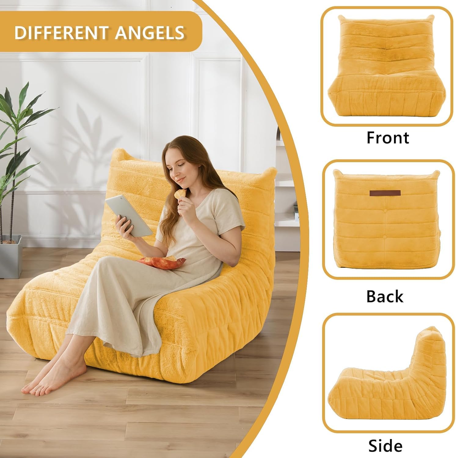 Bean Bag Chair w/ Filling, Comfy Lounge Chair, Floor Sofa Adults (Yellow)