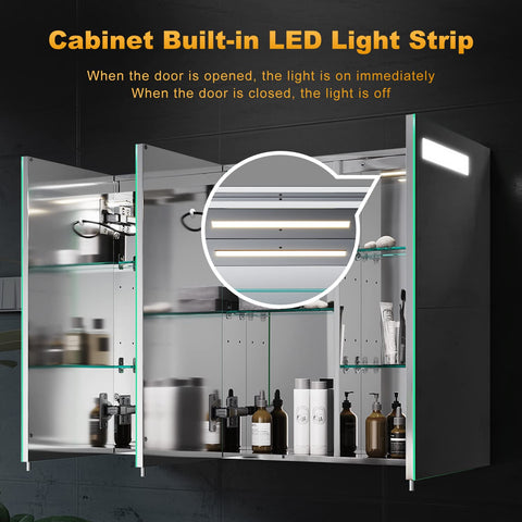ELEGANT Large Bathroom Cabinets Wall Mounted with Bluetooth and Shaver Socket Stainless Steel Illuminated Bathroom Wall Cabinets Dimmer