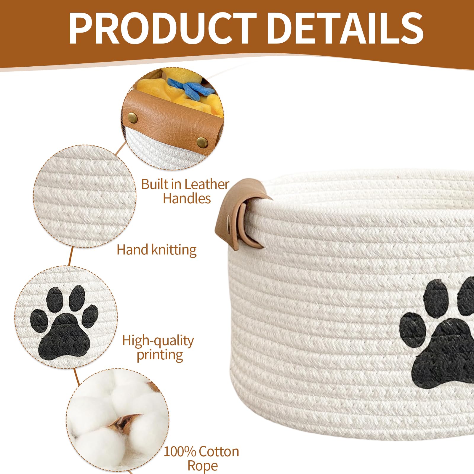 MHYMX Dog Toy Basket, Dog Toy Box 34 X 24 X 21cm Large Pet Toys Storage Boxes Puppy Blanket Basket with Handle Personalised Cotton Rope Organizer