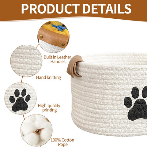 MHYMX Dog Toy Basket, Dog Toy Box 34 X 24 X 21cm Large Pet Toys Storage Boxes Puppy Blanket Basket with Handle Personalised Cotton Rope Organizer