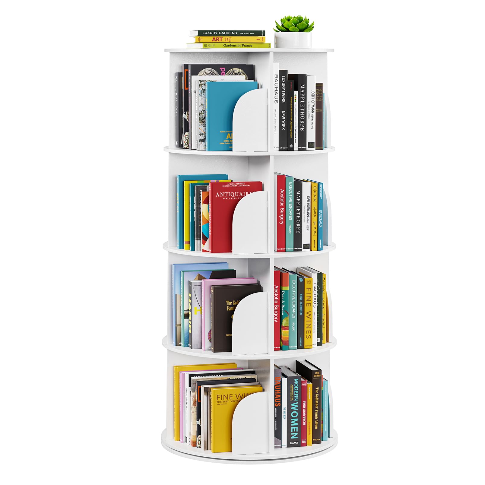SpaceAid 4-Tier Rotating Bookshelf Tower, Spinning Lazy Susan, 360° Revolving Bookshelf Storage, Round Carousel