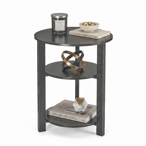 Farmhouse 3-Tier Round Side Table, 45 * 55 End Table with Open Storage,Modern Couch Accent Table Circular Nightatand for Living