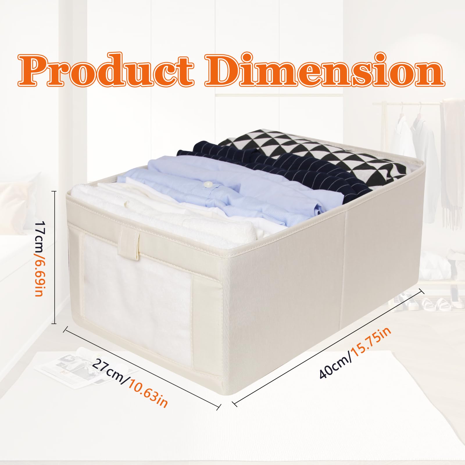IHOMAGIC 2Pack Wardrobe Storage Organiser, Foldable Storage Box in Linen, Stackable Fabric Boxes with Handles