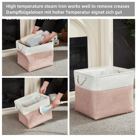 Mangata Fabric Storage Boxes, 25x25x25cm Cube Storage Boxes for Organizing Clothes Shelf Nursery Home Closet(Pink/White, Set of 4)