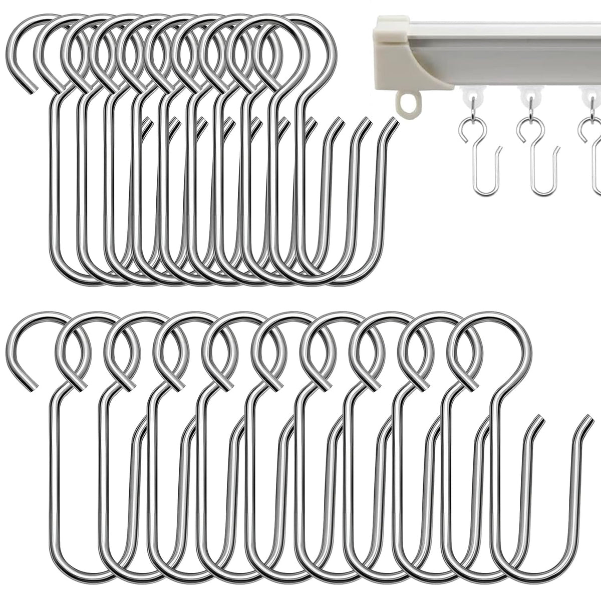Uskerb Metal Curtain Hooks (20Pcs) - Versatile Track Hooks for Windows, Doors & Showers