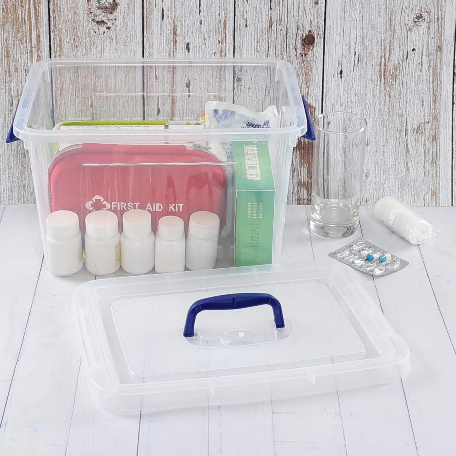 Vcansay 12 L Plastic Clear Storage Box, Lidded Storage Box, 6 Packs