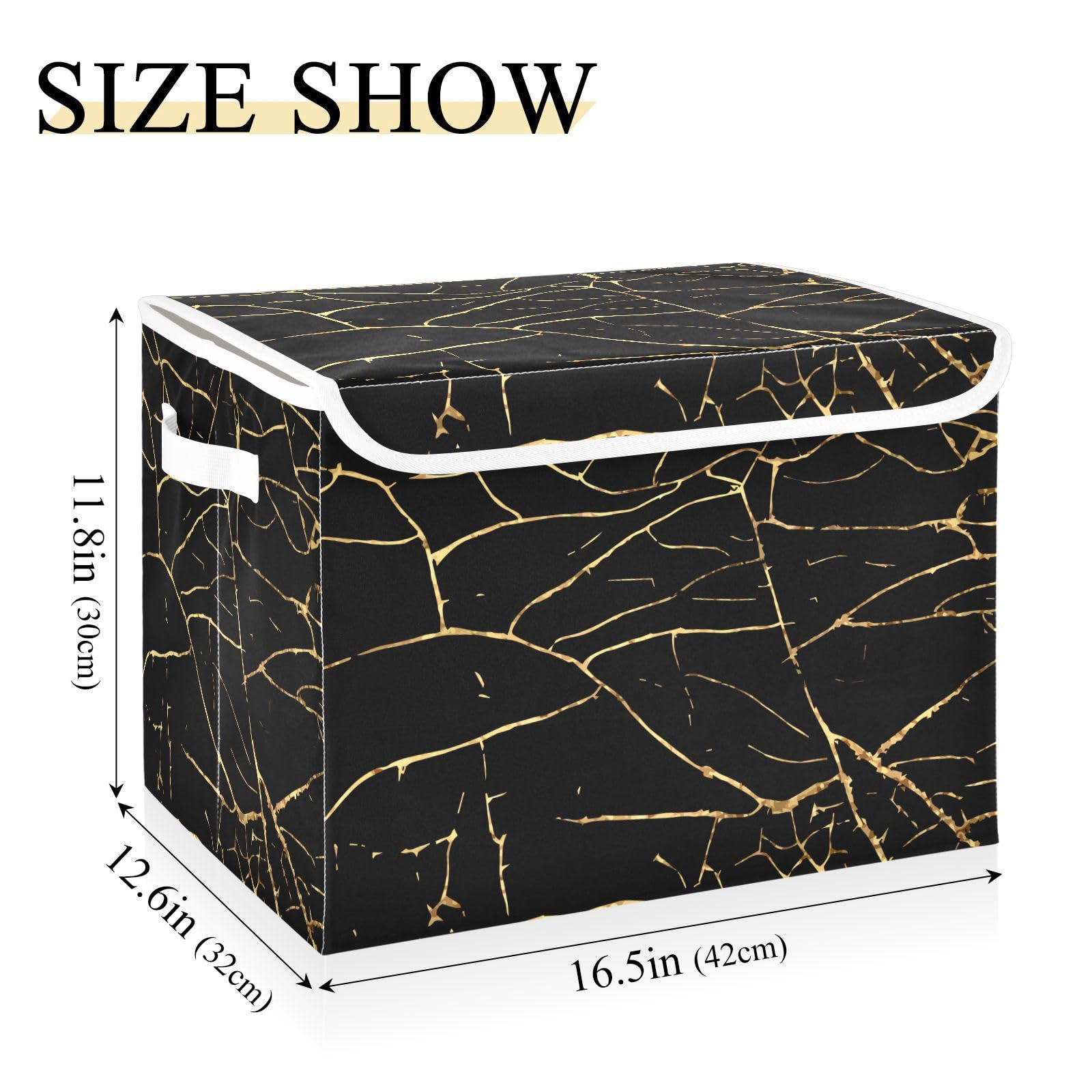 Storage Bin with Lid Gold Geometric Gold Marble Texture Foldable Storage Box Washable Fabric Storage Cubes Bin Organizer Basket Closet for Home