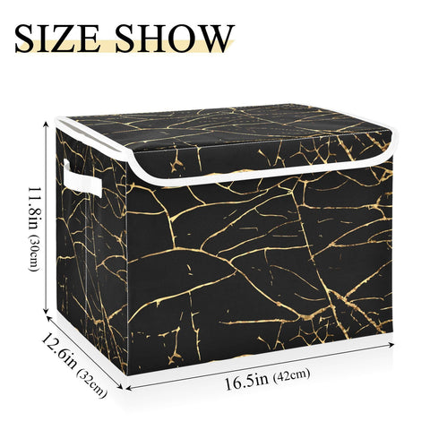Storage Bin with Lid Gold Geometric Gold Marble Texture Foldable Storage Box Washable Fabric Storage Cubes Bin Organizer Basket Closet for Home
