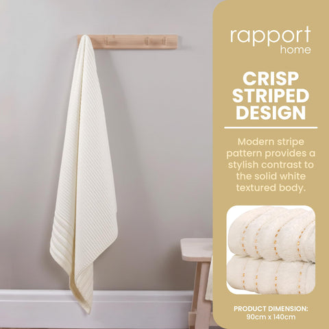 Rapport Home Linear Bath Sheets 2 Pack | Ivory Cream | 90x140cm | Luxurious 500GSM 100% Cotton | Oeko-Tex Certified Absorbent & Soft Bathroom Towels