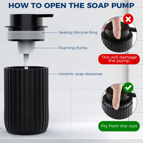 POSOSTO Ceramic Foam Soap Dispenser - 12 oz Bathroom Lotion Hand Pump Dispenser Foaming Hand Soap Dispenser Dish Liquid Dispenser for Kitchen Hand