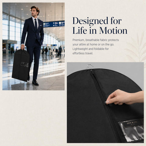 2 Pack Suit Bag and Garment Bags for Long Dress, 140x60cm Black Suit Covers for Men and Women