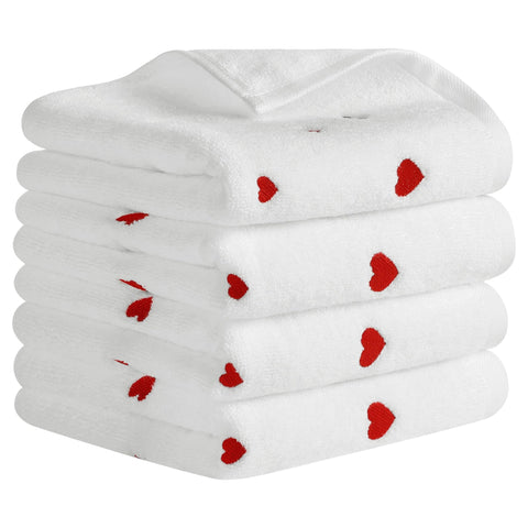 HMETOL Valentine's Day Cotton Letter Heart Love Pattern Hand Towels