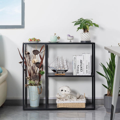 HDANI Console Table,3 Shelf Sofa Table,Thin Entryway Table,Metal Frame Couch Table for Small Spaces,Living Room,Hallway (Black, 80×25×75cm)