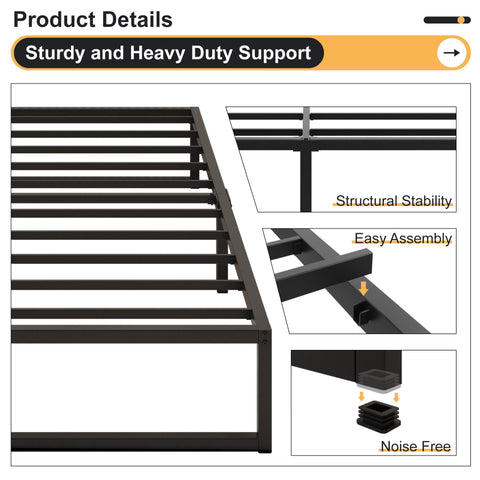 Yicensen Double Bed Frame 135x190 cm Metal Platform Bed Double, Noise Free